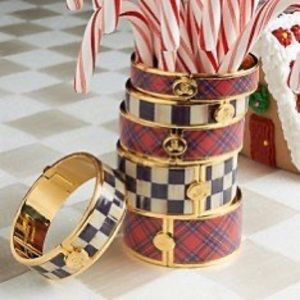 Mackenzie Childs red plaid gold cuff bracelet